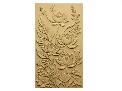 Lotus flowers wall art set relief STL panel carving CNC 271 3D model