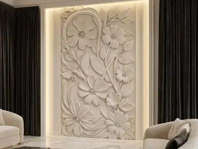 CNC STL Relief Panel Classic Floral Art Carving File 266 3D model