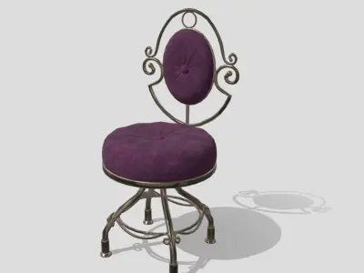 Fancy Vanity Chair - Gold Swirls and Velvet Low-poly 3D model