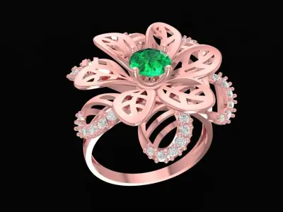 Elegant Openwork Flower Gemstone Ring for Women 3D Model  963 3D print model