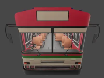 low - poly thai city bus red green white color models Low-poly 3D model