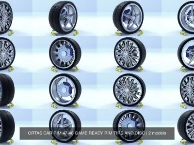 ORTAS CAR RIM 47-48 GAME READY RIM TIRE AND DISC 3D Model Pack