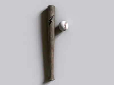 Baseball bat and ball Low-poly 3D model