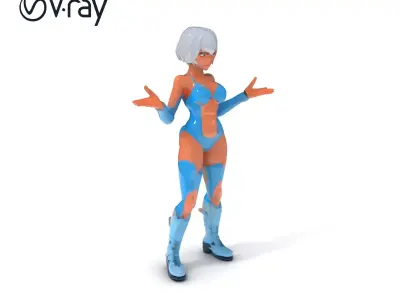 Cybernetic Warrior Femme Fatale  Sleek Armor  Silver Hair Low-poly 3D model