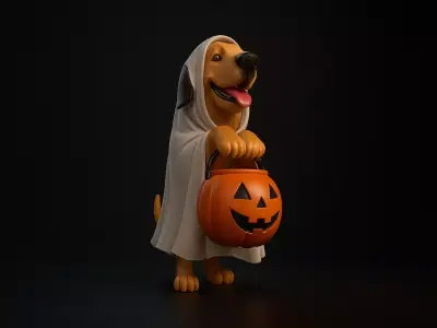 Adorable Halloween Dog Ghost with Pumpkin Buckey  3D print model