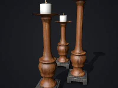 Wooden Candle Holders with Candles 3D model
