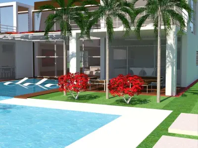 Luxury house with ocean view and interior 3D model