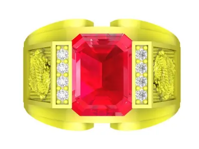 Bold Emerald Cut Gemstone Ring with Diamond Panels for Men 4464 3D print model