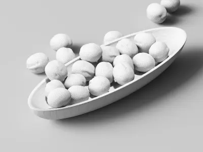 Walnut in a wooden nut bowl Low-poly 3D model