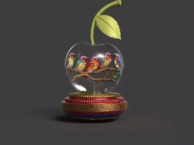 Cherry with Birds Figure  Low-poly 3D model