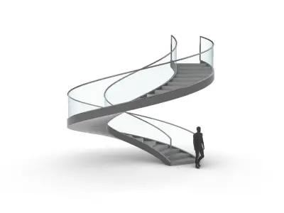 Spiral Staircase with Glass and Guardrail 360 3D model
