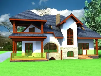 FarmHouse house with roof 3D model