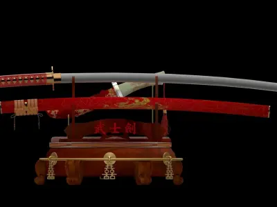 chinese display stand  with Japanese Samurai Sword  3D model