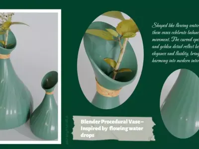 Golden Green Vase Set 02-Blender Procedural 3D Model 3D model