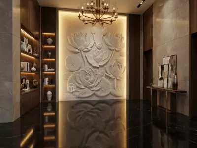 modern panel wall decor set wall relief mural CNC 151 3D model