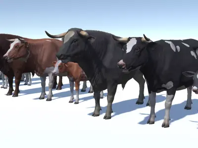 Cow family Low-poly 3D model