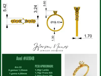 Anel Solitario A1048 3D print model