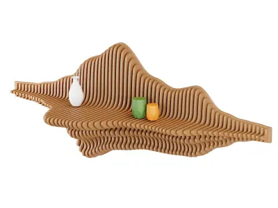 Parametric Wavy Wooden shelf Decor 01- wood cutting machines 3D model