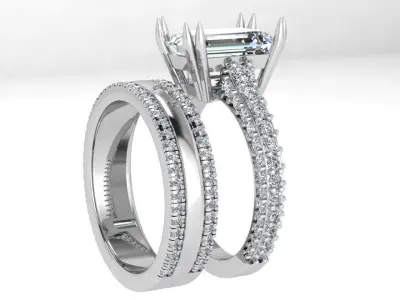 Emerald Diamond Ring With Band 4472 3D print model