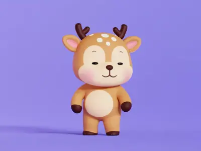 Deer Character Cartoon Rigged Animated Chibi Kawaii Low-poly 3D model