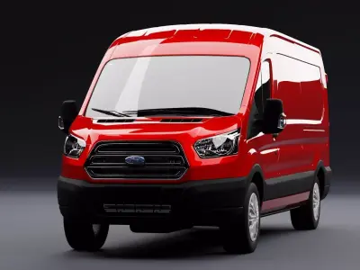 Transit Van Long Truck Red 3D model
