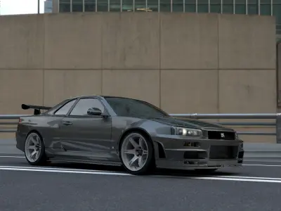 Nissan GTR R34 with  Rai S-4 HSR Wheels  3D model