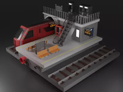 train station Low-poly 3D model