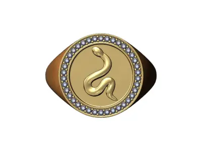 Diamond snake round signet ring US sizes 7 to 11 3D print model