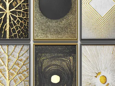 Collection of paintings with gold for walls 8 3D model