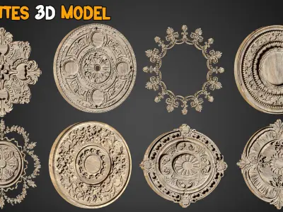 80 Flower Ornaments and 30 Rosettes 3D Model  Tutorials  Vol 8   Low-poly 3D model