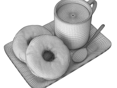 Donuts With Coffee Cup 3D model
