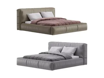 Icnoyotl suede fabric rectangular headboard modern bed I 3D model