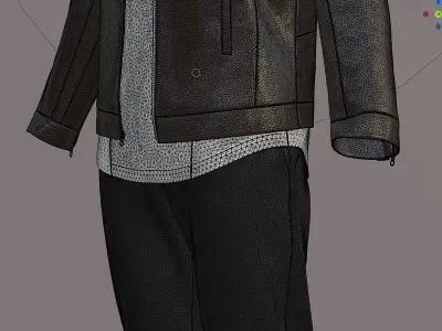 Mens Leather Jacket Outfit T-shirt and Jogger 3D model