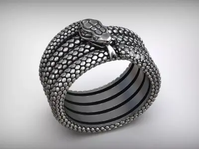 Snake Reptile Oxidized Gems Ring 3D print model