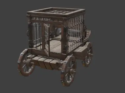 medieval prisoner transport cart Low-poly 3D model