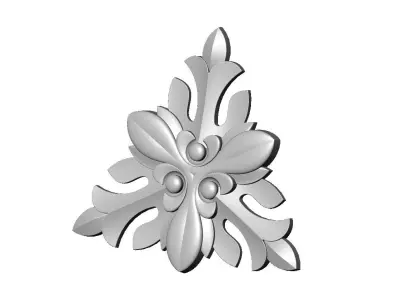 Triple floral motif rosette carving molding relief onlay 3D print model