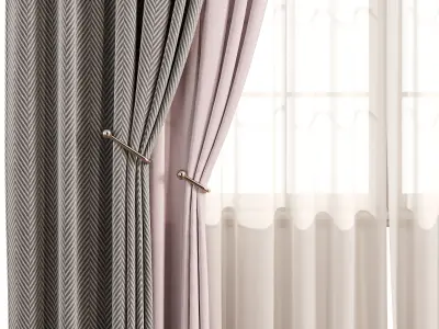 Timeless Chevron Window Drapes 76 3D model