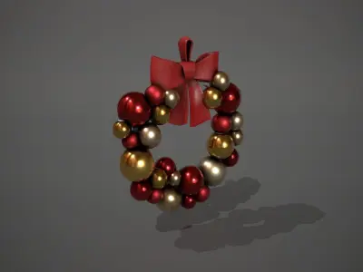 Red and Gold Christmas Bauble Wreath Low-poly 3D model