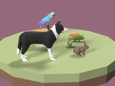 Stylized Pet animals pack Low-poly 3D model