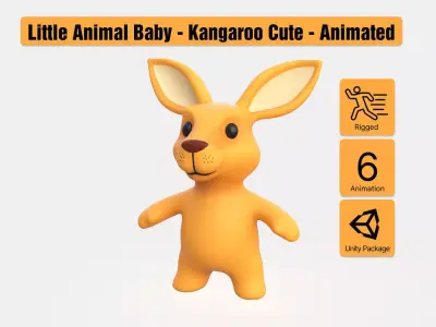 Little animal baby - Kangaroo cute - Animated Low-poly 3D model