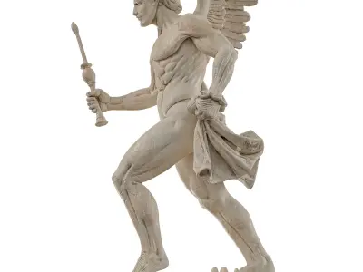 Ancient Greek Soldier Sculpture - Winged Marble Statue 3D model