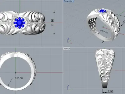 Gemstone signet ring Golden Ratio R58 all sizes 3D print model