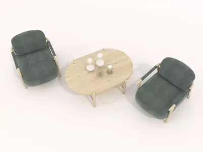 Modern Coffee Table and Armchair Set 43 3D model