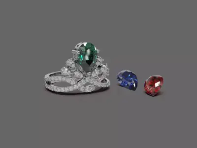 Jewelery ring with pear gemston Free 3D print model
