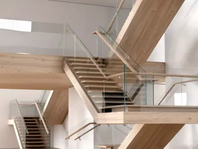 Modern wooden stairs 3D model