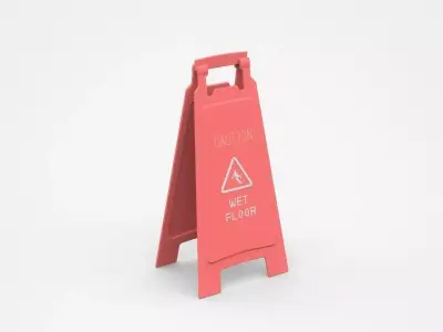 Red Warning Sign Barrier About Wet Floor 3D model