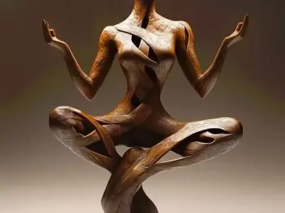 Wooden Meditation Sculpture Female Lotus Pose 3D Low-poly 3D model