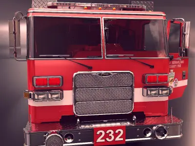 Fire truck fire engine truck PBR 3d model  Low-poly 3D model