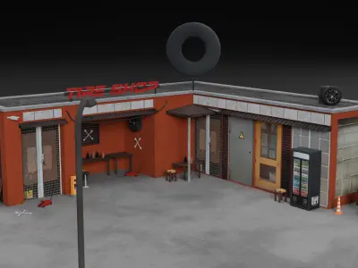 Urban Services Pack  Airport Gas Station  Tire Shop Low-poly 3D model