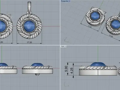 Round cabochon pendant model 342 3D print model